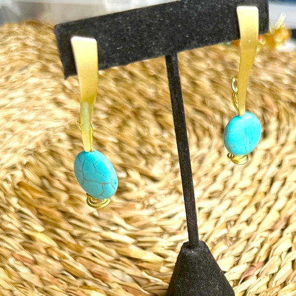 Turquoise Navajo style gold large hoop earrings/ Gold Turquoise protection peace - Picture 1 of 8